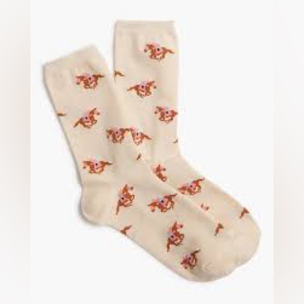 J. Crew Cream Horse and Jockey Patterned Women's Socks